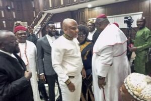 More Photos Of Mazi Nnamdi Kanu In Court As Trial Begins In Abuja Court