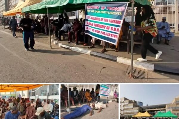 BREAKING: Retired Military Personnel Block Finance Ministry, Photos