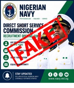 Navy Raises Alarm Over Fake Recruitment, Says Exercise Is Free Fake Recruitment